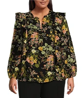 Sugarlips Plus Size Long Sleeve Floral Printed Blouse