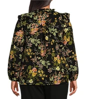 Sugarlips Plus Size Long Sleeve Floral Printed Blouse