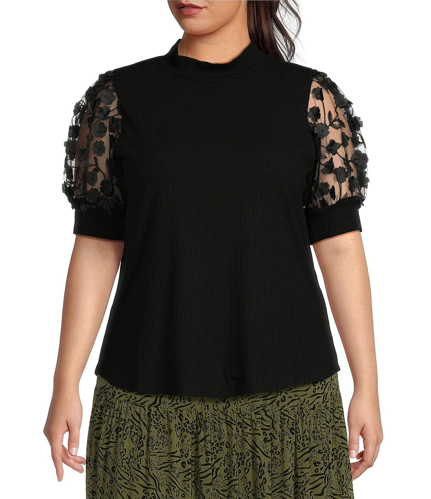 Sugarlips Plus Size Mock Neck Contrast Short Sleeve Top