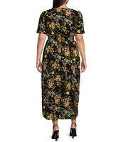 Sugarlips Plus Size Night Bloom Floral Print Short Sleeve Midi Dress