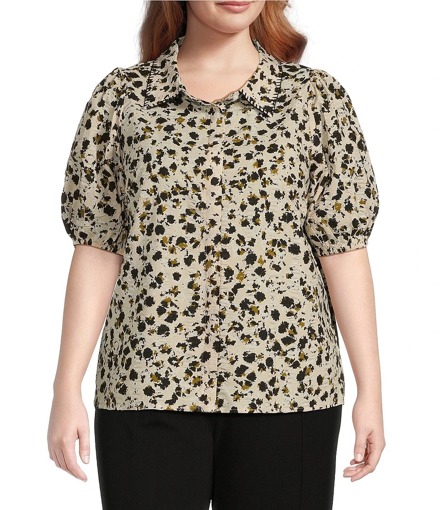 Sugarlips Plus Size Puff Sleeve Animal Print Woven Blouse