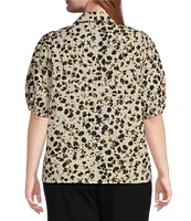 Sugarlips Plus Size Puff Sleeve Animal Print Woven Blouse