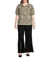 Sugarlips Plus Size Puff Sleeve Animal Print Woven Blouse