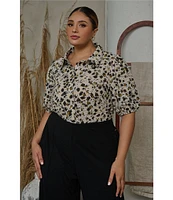 Sugarlips Plus Size Puff Sleeve Animal Print Woven Blouse