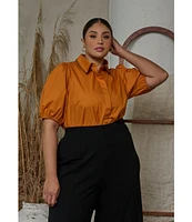 Sugarlips Plus Size Puff Sleeve Woven Blouse