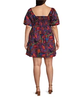 Sugarlips Plus Size Puffed-Sleeve Fit-and-Flare Floral Dress