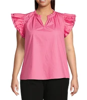 Sugarlips Plus Size Ruffle-Sleeve Woven Poplin Blouse