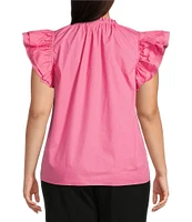 Sugarlips Plus Size Ruffle-Sleeve Woven Poplin Blouse