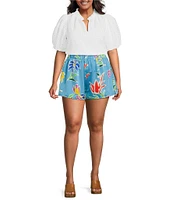 Sugarlips Plus Size Satin Tropical Floral Print Flowy Pull-On Shorts