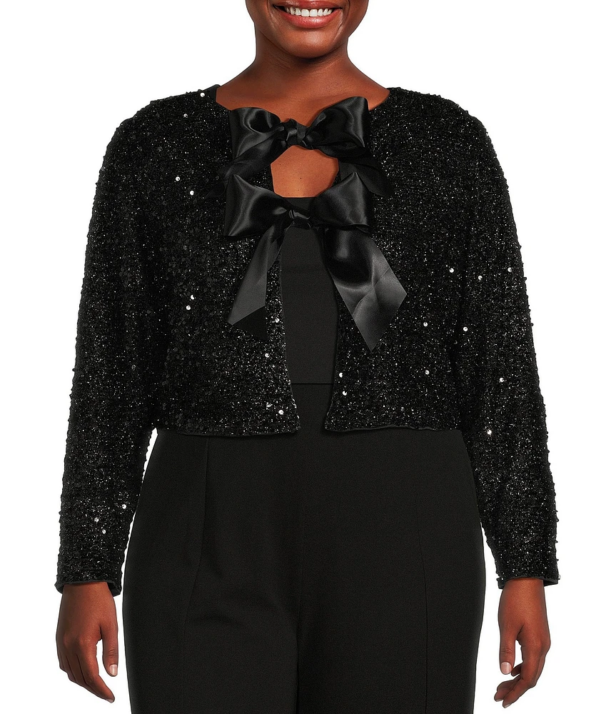 Sugarlips Plus Size Sequin Embellished Tie-Front Cropped Jacket