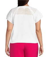 Sugarlips Plus Size Short Sleeve Pointelle-Detailed Sweater Top