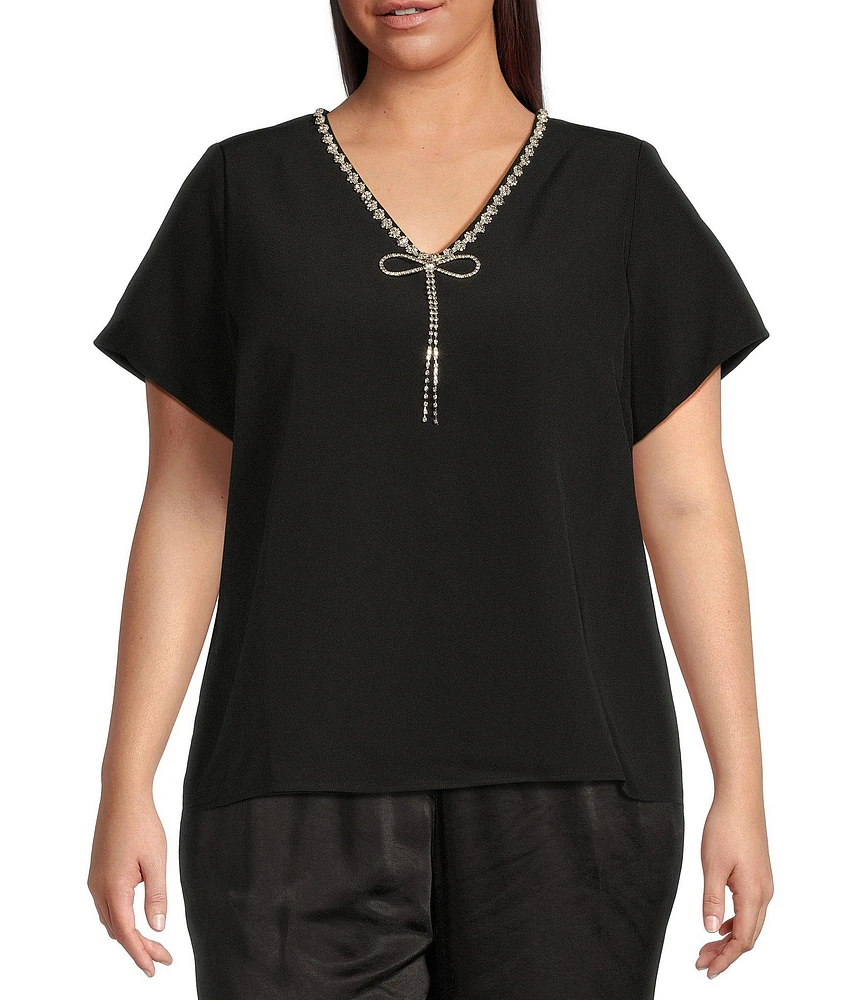 Sugarlips Plus Size Short Sleeve Rhinestone-Trim Blouse