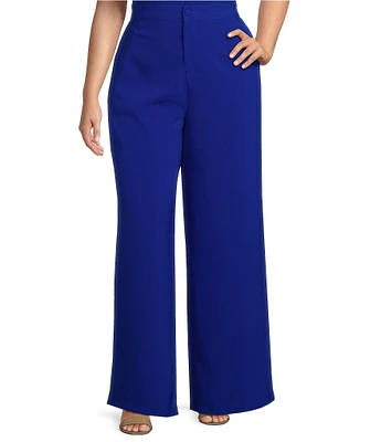 Sugarlips Plus Size Slight Stretch High Waisted Wide Leg Trousers