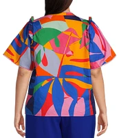 Sugarlips Plus Size Tropical Abstact Printed Flutter Sleeve Poplin Top