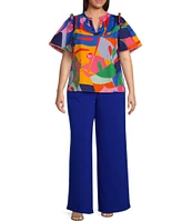 Sugarlips Plus Size Tropical Abstact Printed Flutter Sleeve Poplin Top