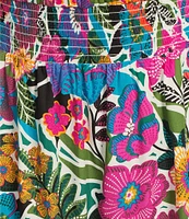 Sugarlips Plus Size Tropical Floral Palmer Short Sleeve Tiered Long Poplin Dress