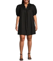 Sugarlips Plus Size V-Neck Short Puffed Sleeve Mini Dress