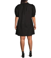 Sugarlips Plus Size V-Neck Short Puffed Sleeve Mini Dress