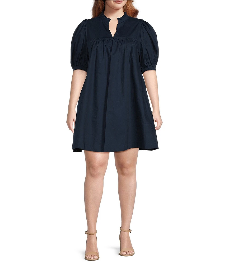 Sugarlips Plus Size V-Neck Short Puffed Sleeve Mini Dress