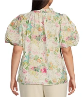 Sugarlips Plus Sommerset Floral Eyelet Puffed Sleeve Blouse