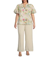 Sugarlips Plus Sommerset Floral Eyelet Puffed Sleeve Blouse