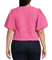 Sugarlips Plus Stretchy Textured Puffed Sleeve Cropped Top