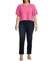 Sugarlips Plus Stretchy Textured Puffed Sleeve Cropped Top