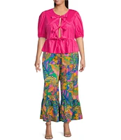 Sugarlips Plus Tie-Front Puffed Sleeve Woven Top
