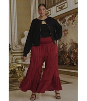 Sugarlips Plus Tiered Wide Leg Matte Satin Pants