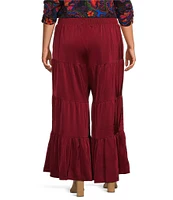 Sugarlips Plus Tiered Wide Leg Matte Satin Pants