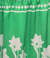 Sugarlips Plus Tropical Printed Smocked Waist Wide Leg Satin Pants