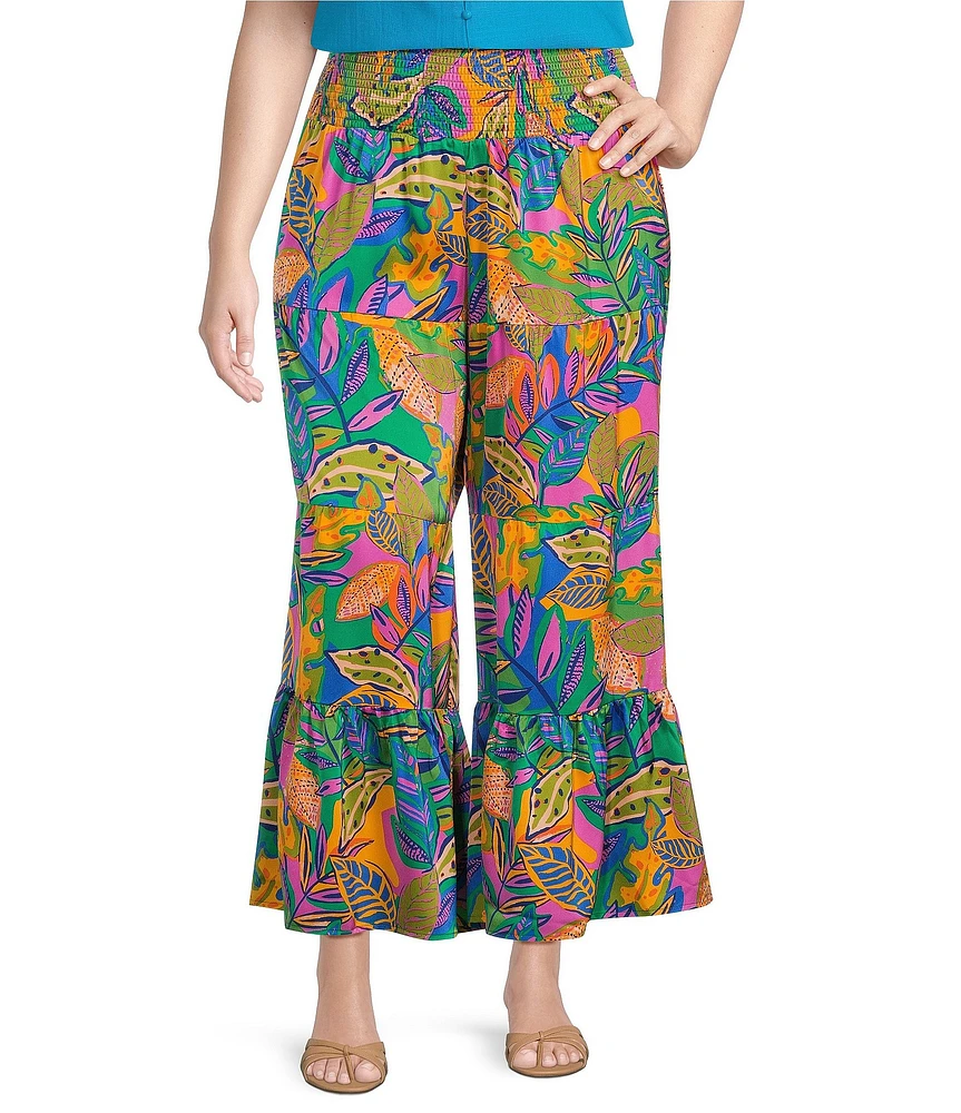Sugarlips Plus Tropical Printed Wide Leg Satin Pants