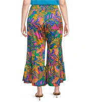 Sugarlips Plus Tropical Printed Wide Leg Satin Pants