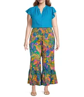 Sugarlips Plus Tropical Printed Wide Leg Satin Pants