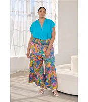 Sugarlips Plus Tropical Printed Wide Leg Satin Pants