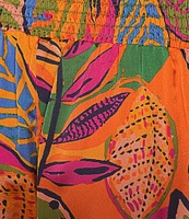 Sugarlips Plus Tropical Smocked Waist Wide Leg Satin Pants