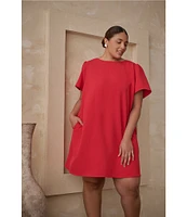 Sugarlips Plus Uraniae Bow-Back Short Sleeve Structured Crepe Shift Dress
