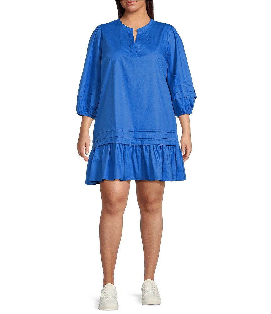 Sugarlips Plus Velma Long Sleeve Ruffled Poplin Shift Dress