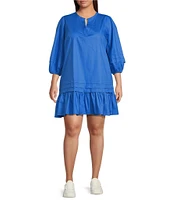 Sugarlips Plus Velma Long Sleeve Ruffled Poplin Shift Dress