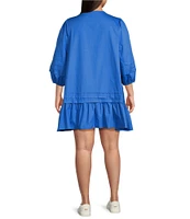 Sugarlips Plus Velma Long Sleeve Ruffled Poplin Shift Dress