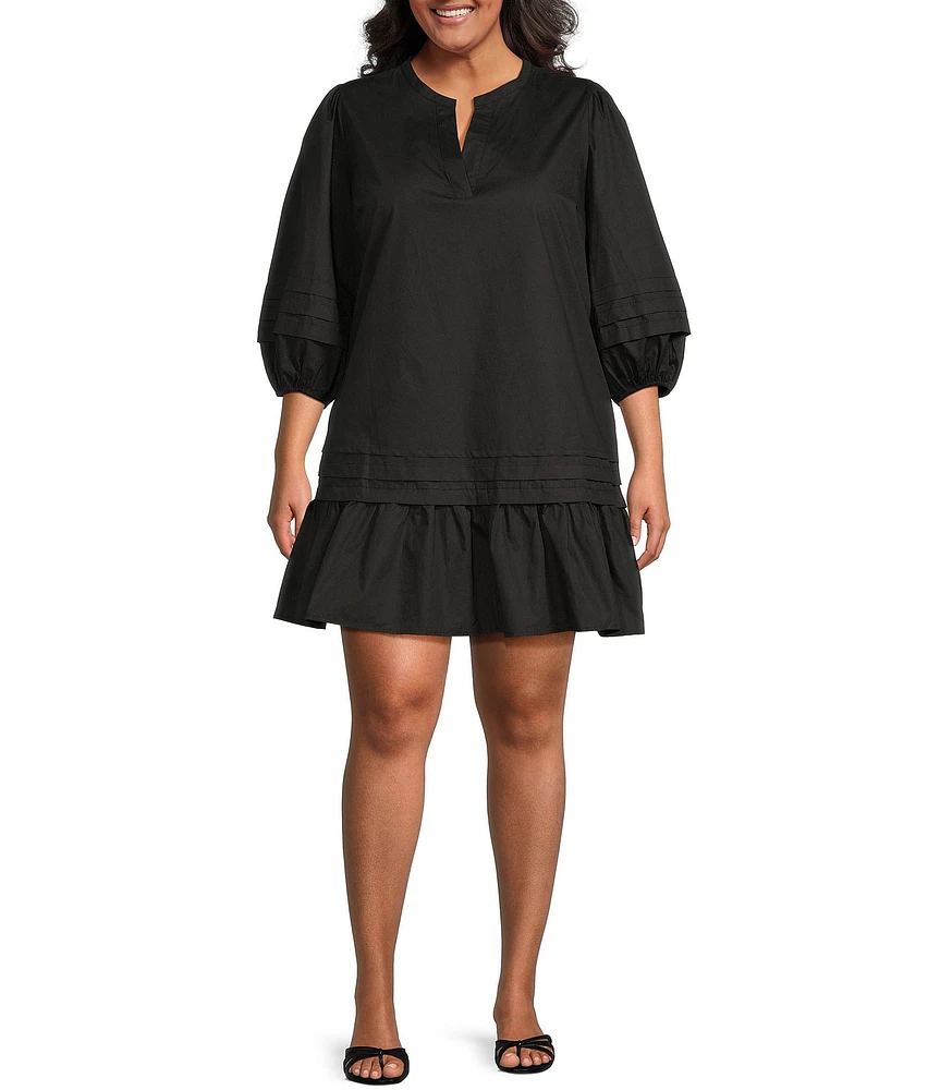 Sugarlips Plus Velma Long Sleeve Ruffled Poplin Shift Dress