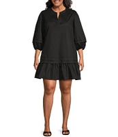 Sugarlips Plus Velma Long Sleeve Ruffled Poplin Shift Dress