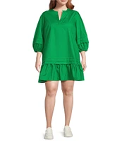 Sugarlips Plus Velma Long Sleeve Ruffled Poplin Shift Dress