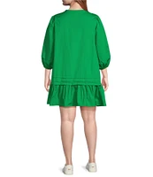 Sugarlips Plus Velma Long Sleeve Ruffled Poplin Shift Dress