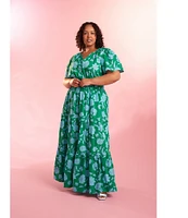 Sugarlips Plus Waterlilly Floral Palmer Poplin Maxi Dress
