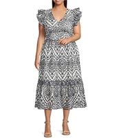 Sugarlips Plus Zayla Floral/Geometric Eyelet-Embroidered Poplin Midi Dress