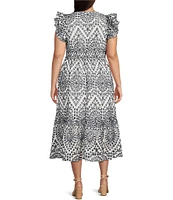 Sugarlips Plus Zayla Floral/Geometric Eyelet-Embroidered Poplin Midi Dress