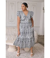 Sugarlips Plus Zayla Floral/Geometric Eyelet-Embroidered Poplin Midi Dress