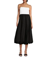 Sugarlips Poplin Color Block Strapless Neck Sleeveless Bubble Hem Midi Dress