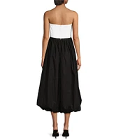 Sugarlips Poplin Color Block Strapless Neck Sleeveless Bubble Hem Midi Dress